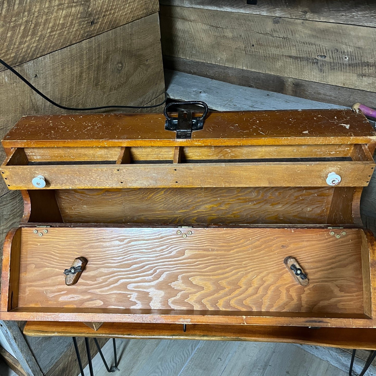 Vintage Wooden Carpenter’s Tool Box – Rustic Storage Chest for Antique Tools