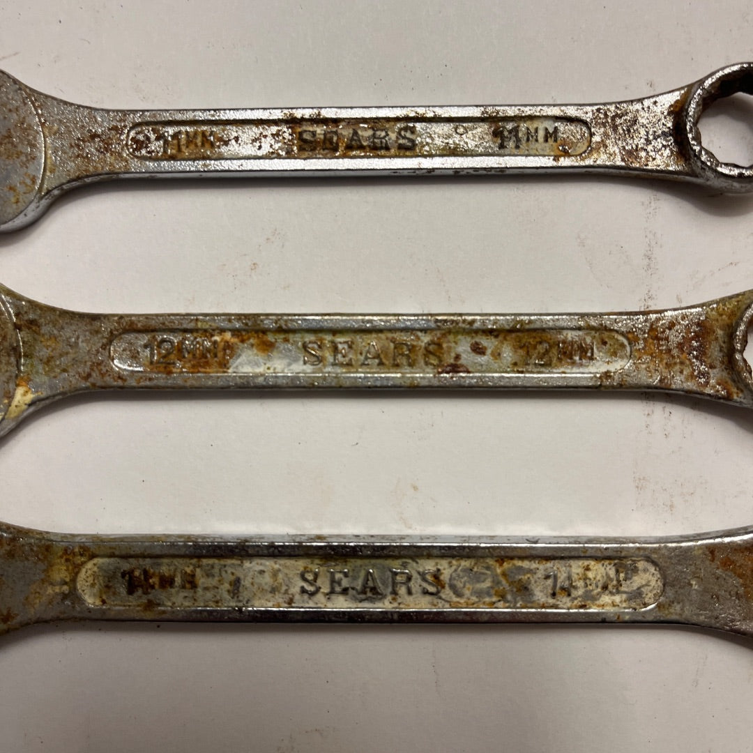 3 Vintage Metric Sears Wrenches