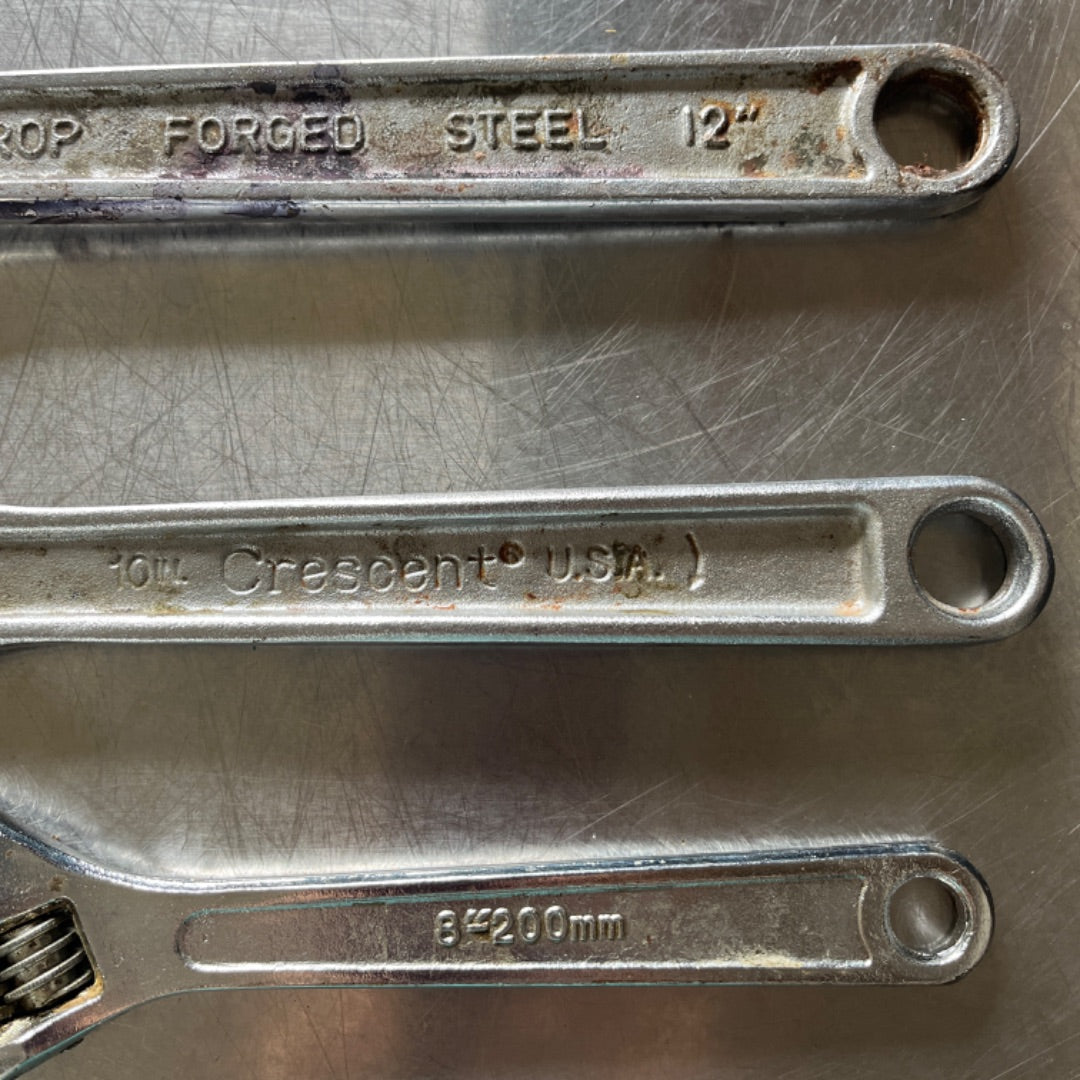 3-Piece Adjustable Wrench Set – Generic & Crescent USA (12", 10", 8")