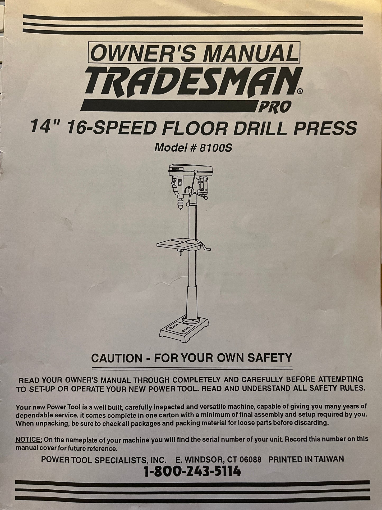 Tradesman Pro 14" 16-Speed Floor Drill Press – Model #8100S