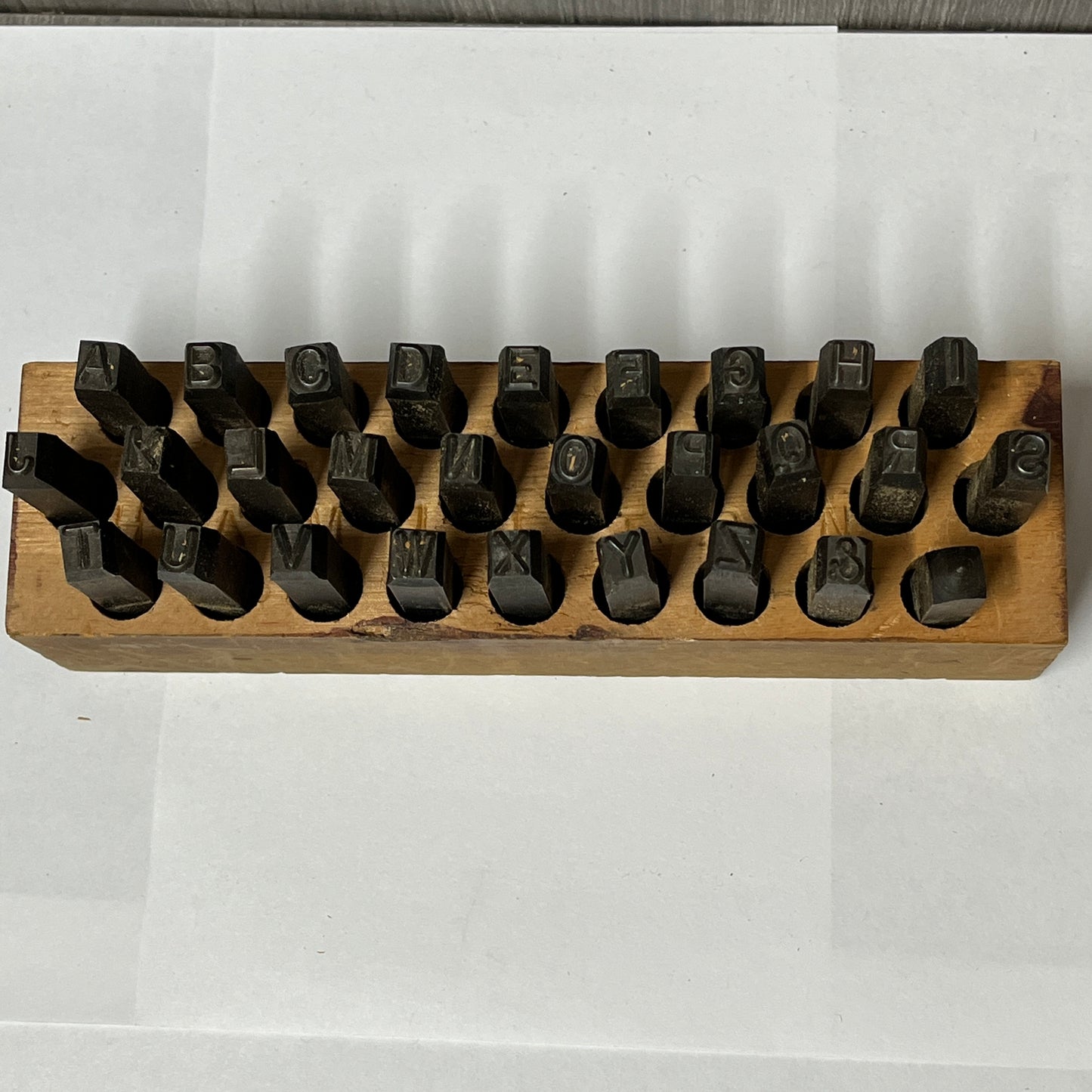 Vintage Millers Falls No. 1500 Steel Letter Punch Set – 1/4" A–Z Alphabet Stamps with Wooden Block
