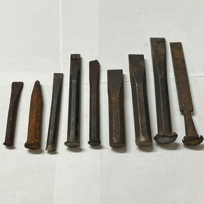 13 Antique Chisels Lot – Includes 4 Masonry Chisels & 9 Flat/Carving Chisels
