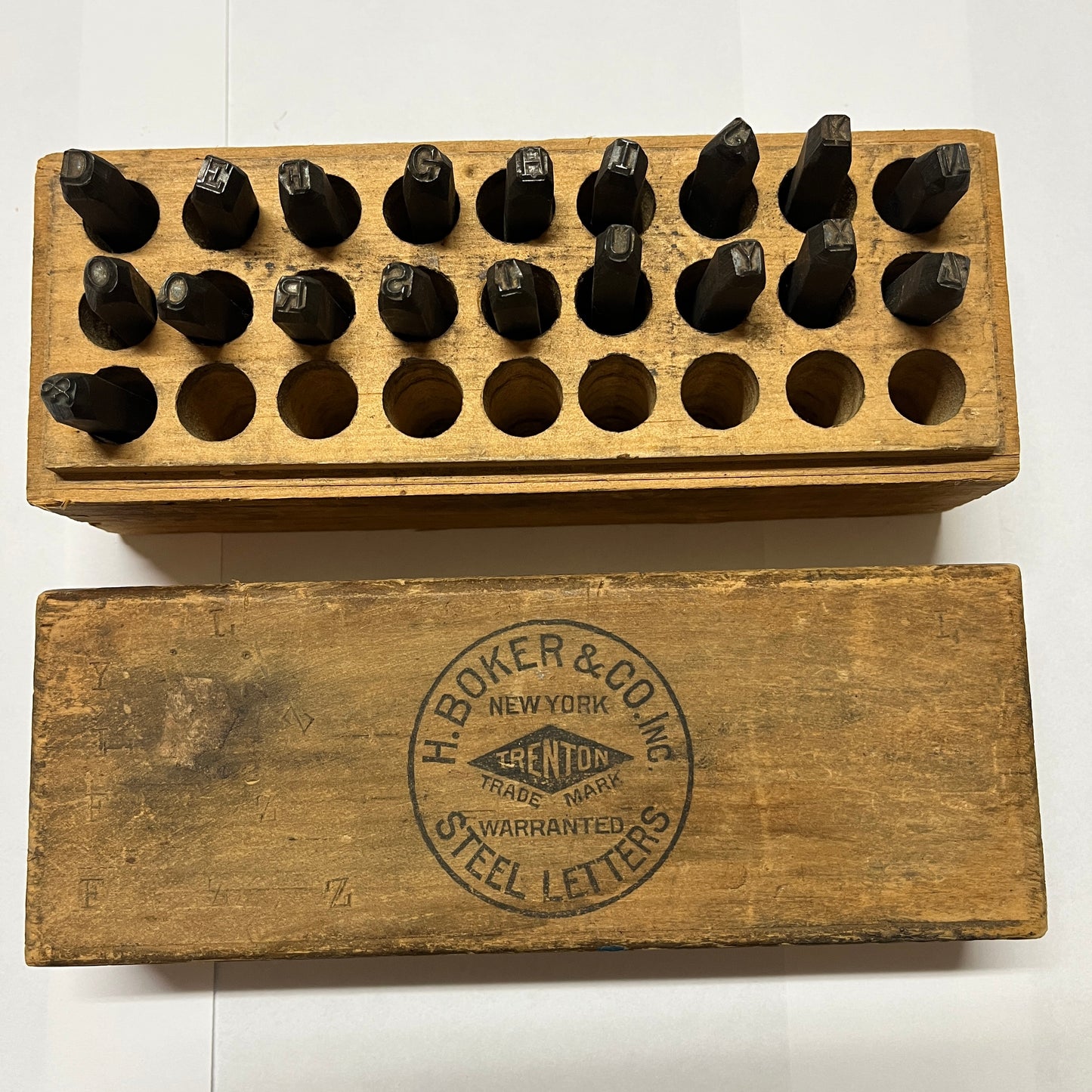 Vintage H. Boker & Co. Steel Letter Stamp Set – 19 Piece Partial Alphabet Punches with Wooden Box