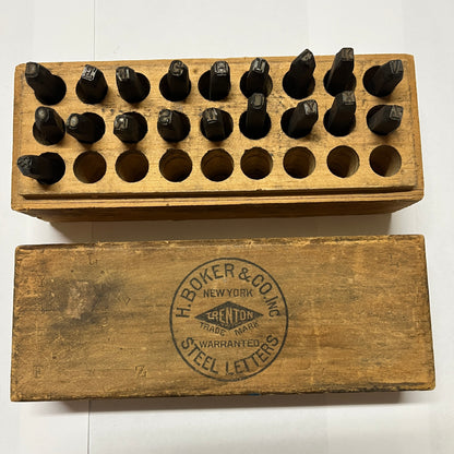 Vintage H. Boker & Co. Steel Letter Stamp Set – 19 Piece Partial Alphabet Punches with Wooden Box