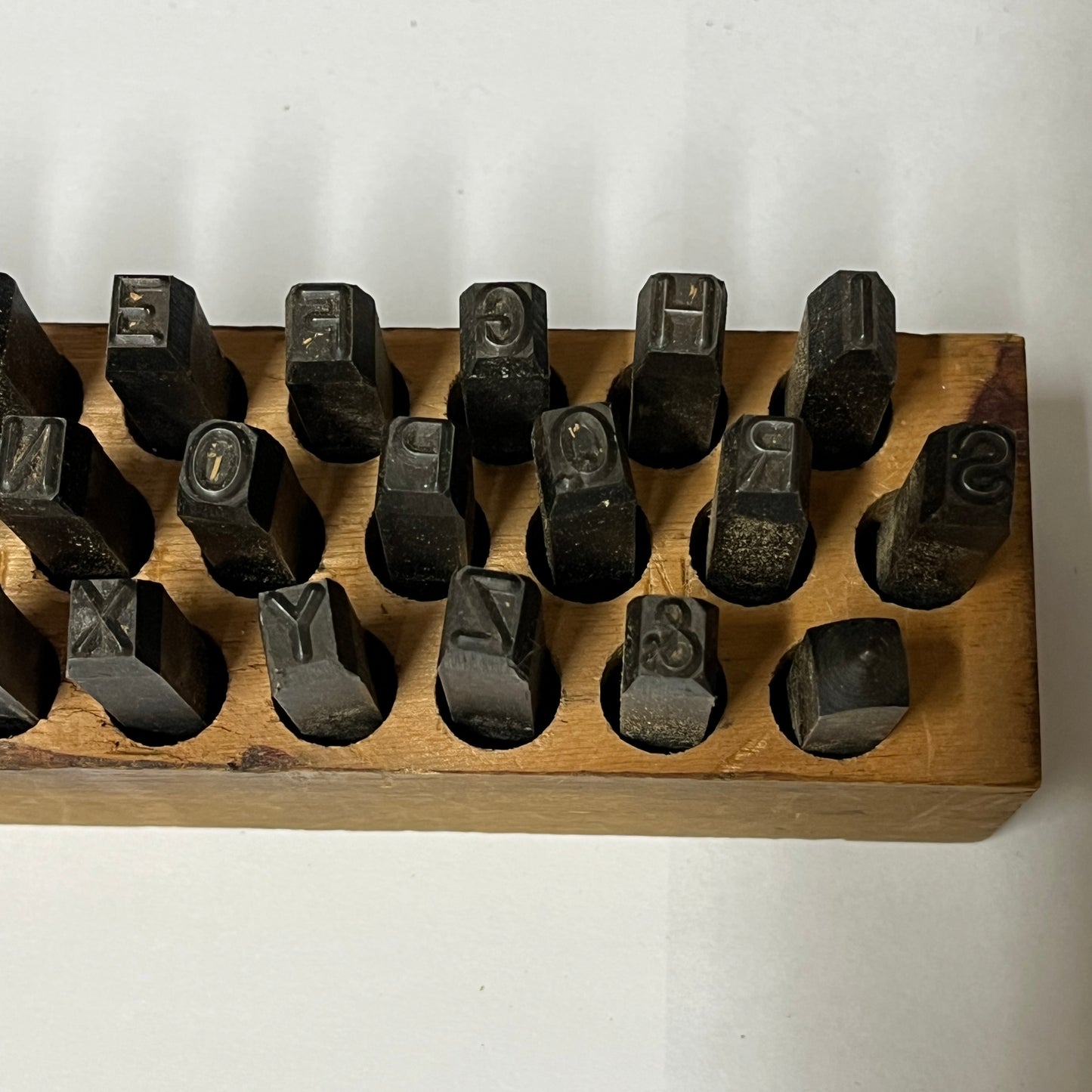 Vintage Millers Falls No. 1500 Steel Letter Punch Set – 1/4" A–Z Alphabet Stamps with Wooden Block