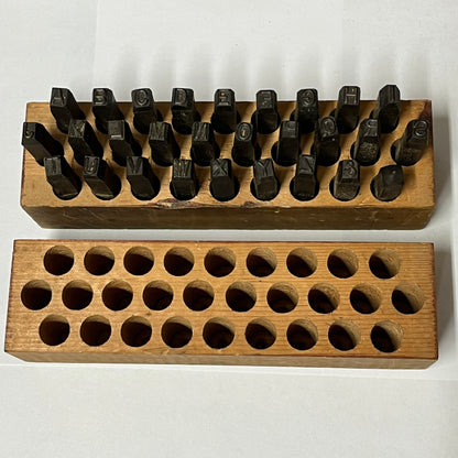 Vintage Millers Falls No. 1500 Steel Letter Punch Set – 1/4" A–Z Alphabet Stamps with Wooden Block