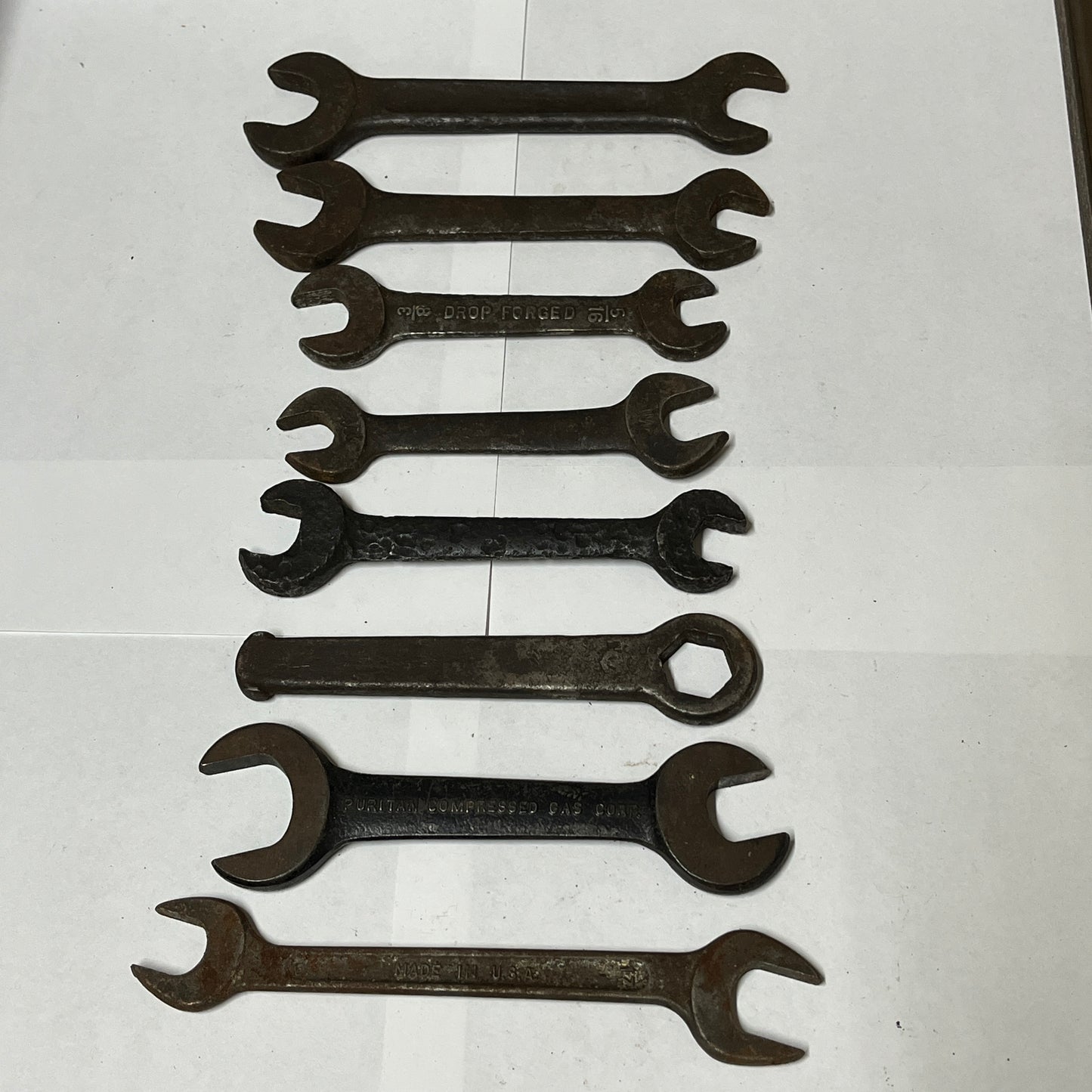 Lot of 18 Vintage Hand Tools – Open-End Wrenches, Vise Wrench, Nut & Tap Wrenches, Plus Antique Ford Model T Wrench