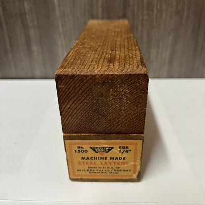 Vintage Millers Falls No. 1500 Steel Letter Punch Set – 1/4" A–Z Alphabet Stamps with Wooden Block