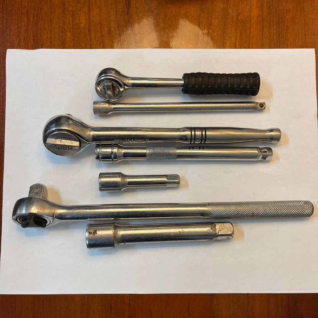 Ratchet Wrenches & Extensions Set – 1/2", 3/8", and 1/4" Drive Sizes (Generic & Autocraft)