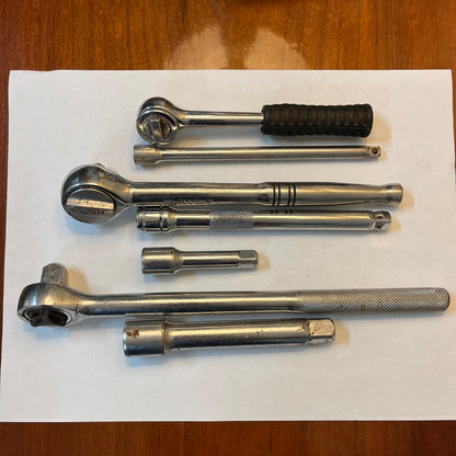 Ratchet Wrenches & Extensions Set – 1/2", 3/8", and 1/4" Drive Sizes (Generic & Autocraft)