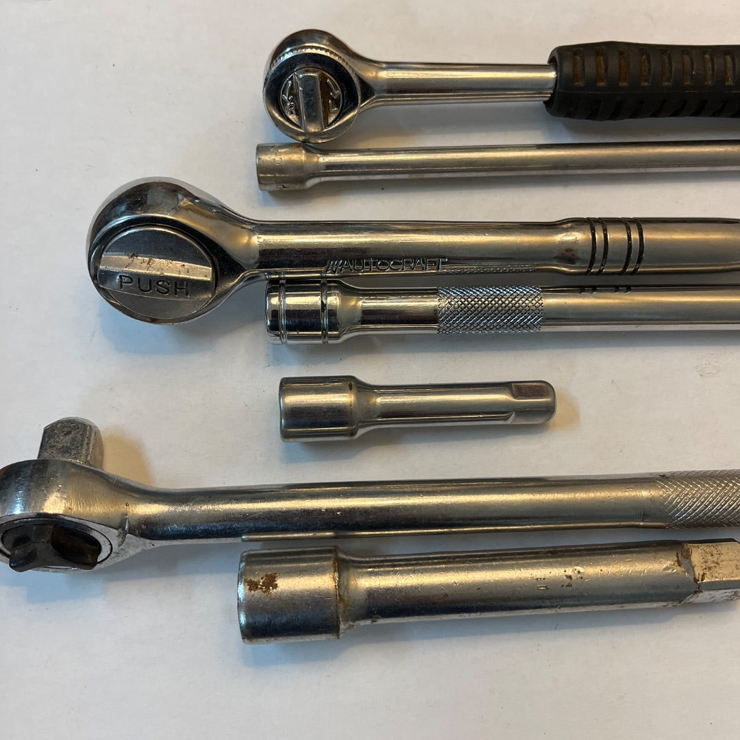 Ratchet Wrenches & Extensions Set – 1/2", 3/8", and 1/4" Drive Sizes (Generic & Autocraft)