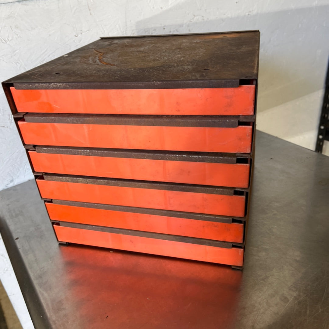 6-Drawer Vintage Metal Dorman Cabinet – Fully Stocked with Mixed Hardware