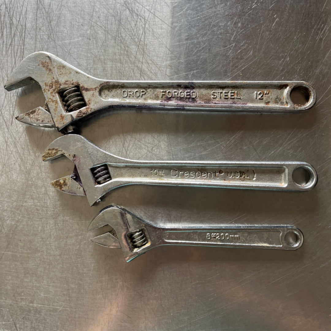 3-Piece Adjustable Wrench Set – Generic & Crescent USA (12", 10", 8")