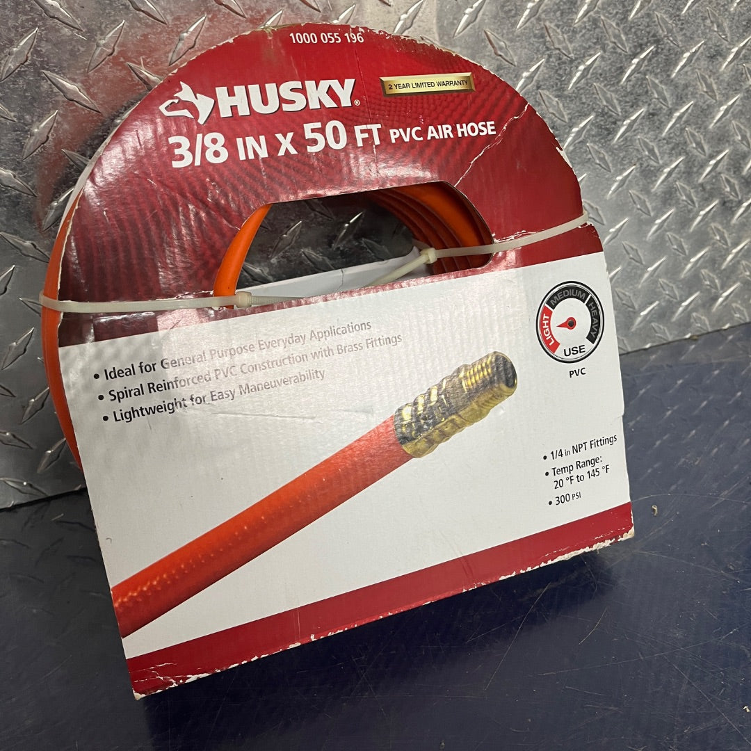 Husky 3/8 in. x 50 ft. PVC Air Hose – Heavy-Duty Compressor Hose (Unopened)