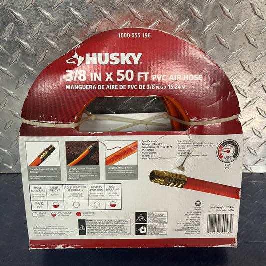 Husky 3/8 in. x 50 ft. PVC Air Hose – Heavy-Duty Compressor Hose (Unopened)