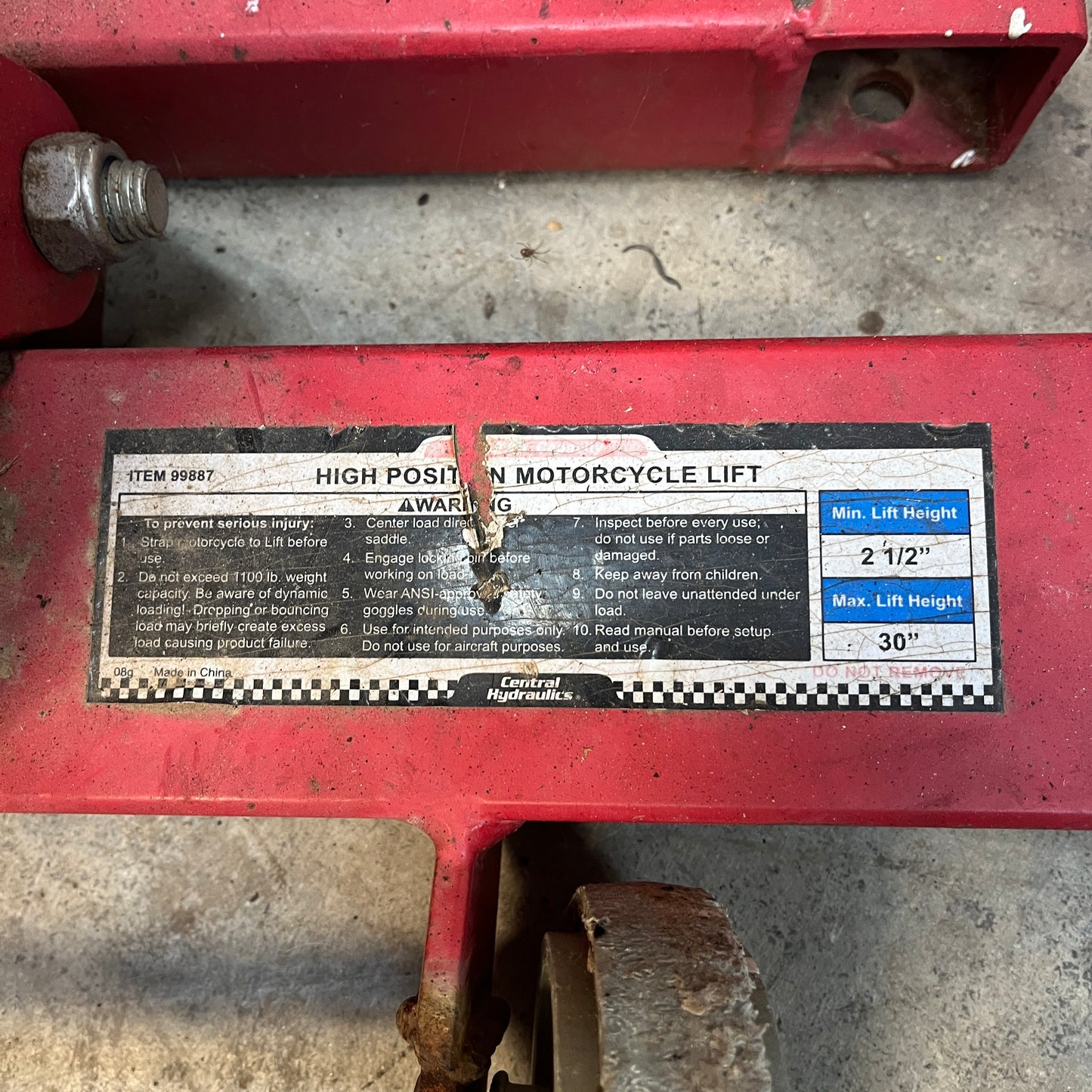 High Position Motorcycle Lift – Heavy-Duty Hydraulic Shop Stand (Used)