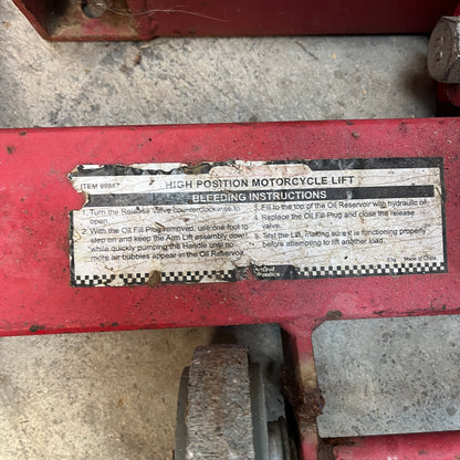 High Position Motorcycle Lift – Heavy-Duty Hydraulic Shop Stand (Used)